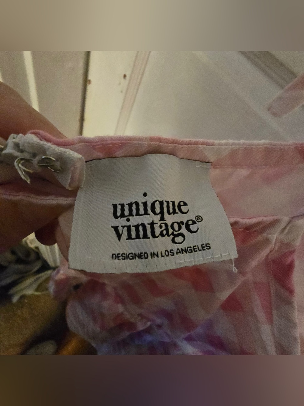 Unique Vintage Adjustable Strap Pink Gingham Swing Dress - Picture 4 of 4